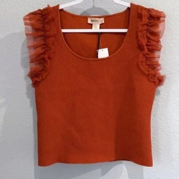 Bailey 44 Top Sleeveless Tulle XL NWT Sleeves Ruffle Ribbed Stretch Knit Orange - Picture 3 of 8